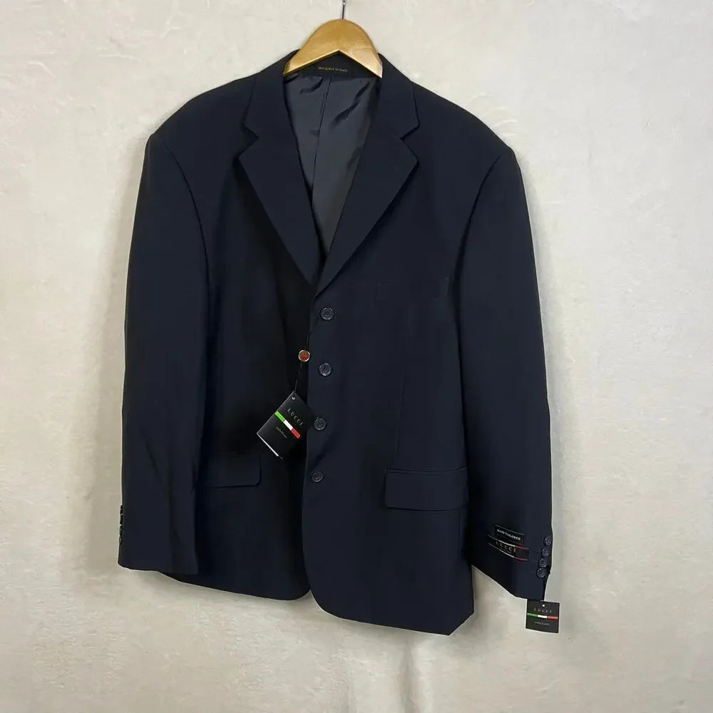 NWT Lucci Collezione Men's 48R Navy Hand‎ Tailored Peaked Lapel Suit Jacket